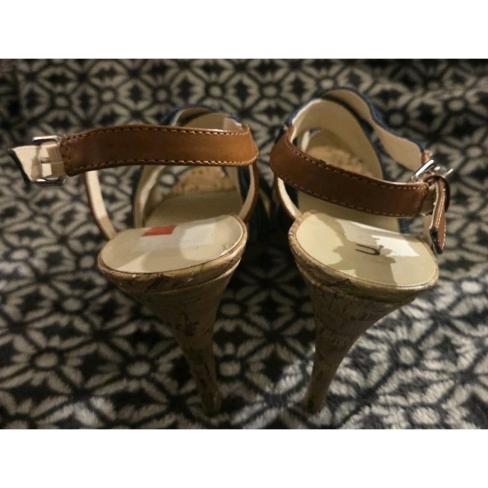 Unisa Women's Denim Cork Slingback Heels Sandals Size 8.5M Crisscross Straps Tan - Picture 6 of 7